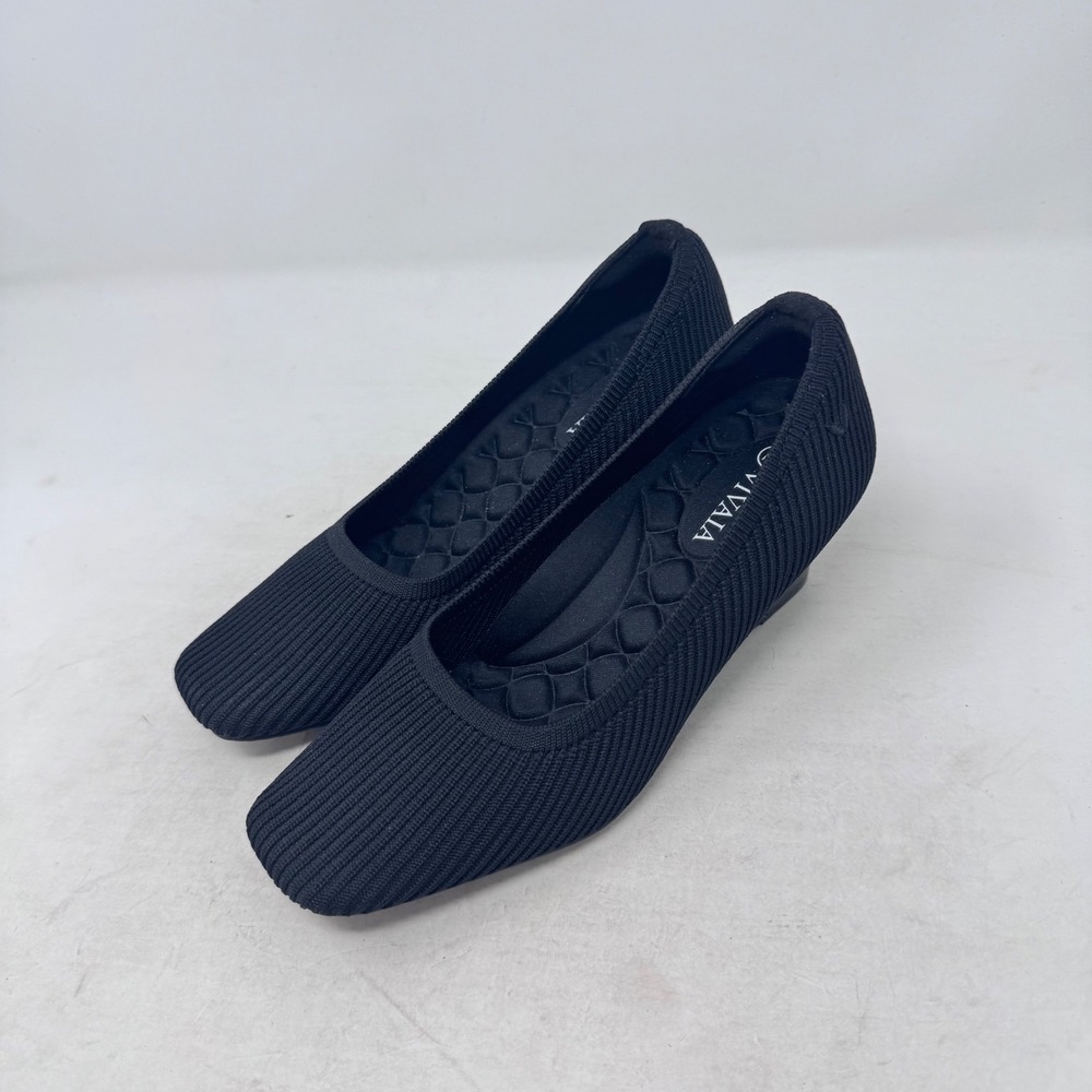 VIVAIA Wedge Pumps Black 35 Sustainable Knit Square Toe Office Professional